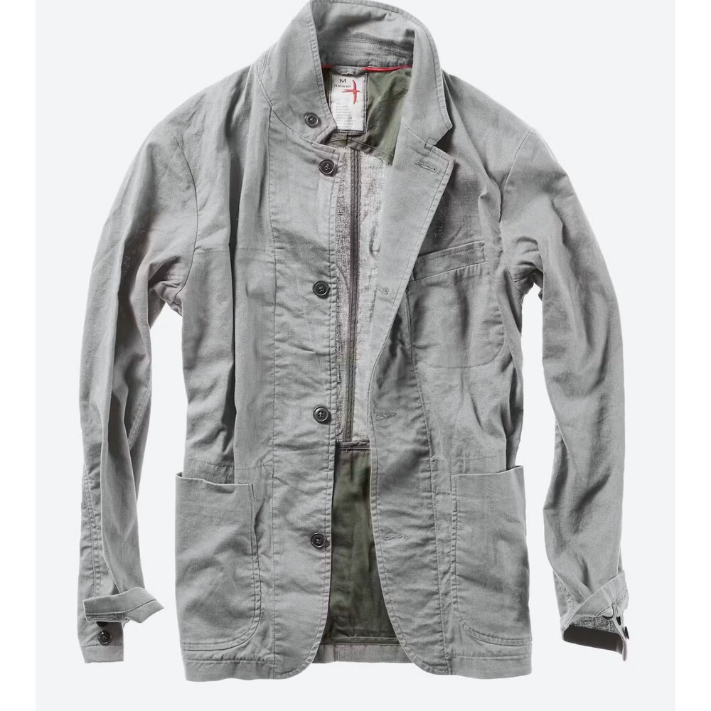 Relwen Pale Grey Linen Field Blazer Utility Unlined Jacket L